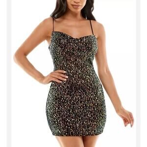 NWT City Studios Macy's Little Black Dress Pearl Sequence Mini Strappy Sz M